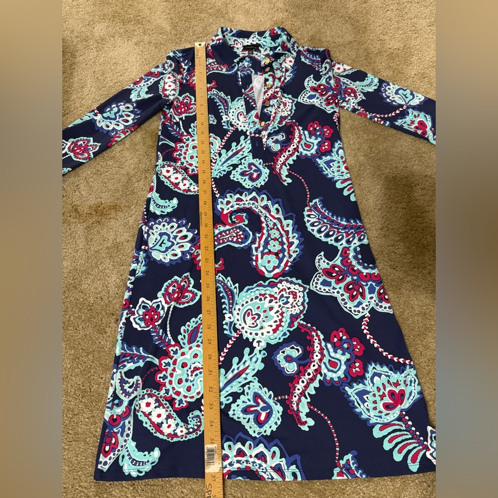 Talbots Navy and Teal Paisley 3/4 Sleeve Dress Size XS Extra Small - Picture 5 of 9